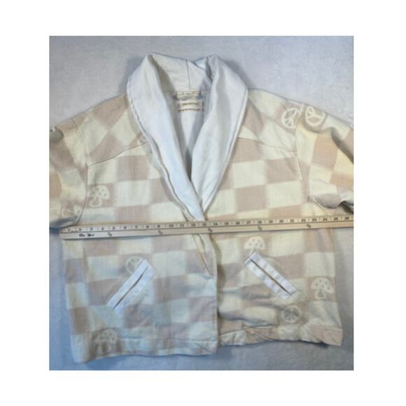 Urban Outfitters Kimono Jacket Cream Checked Wrap Coat Mushroom Peace XS S M - Picture 10 of 10